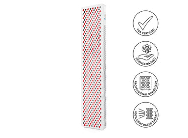 Baxter Blue Red Light Therapy Pro Max Device 45 degree angle with 450 dual-chip LEDs and sleek vertical design