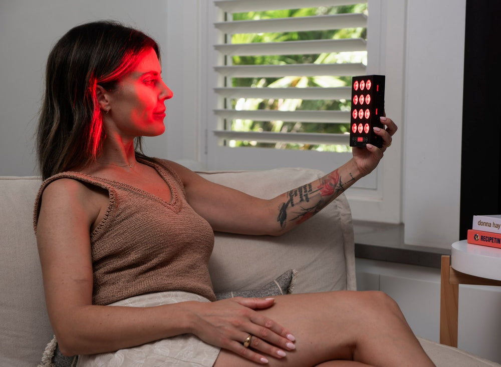 Red light therapy session targeting joint pain and muscle recovery
