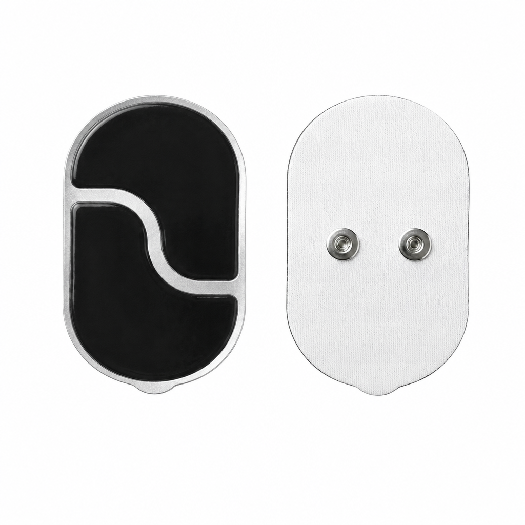 NERV Pulse wireless EMS recovery pods with magnetic charging dock for targeted muscle recovery.