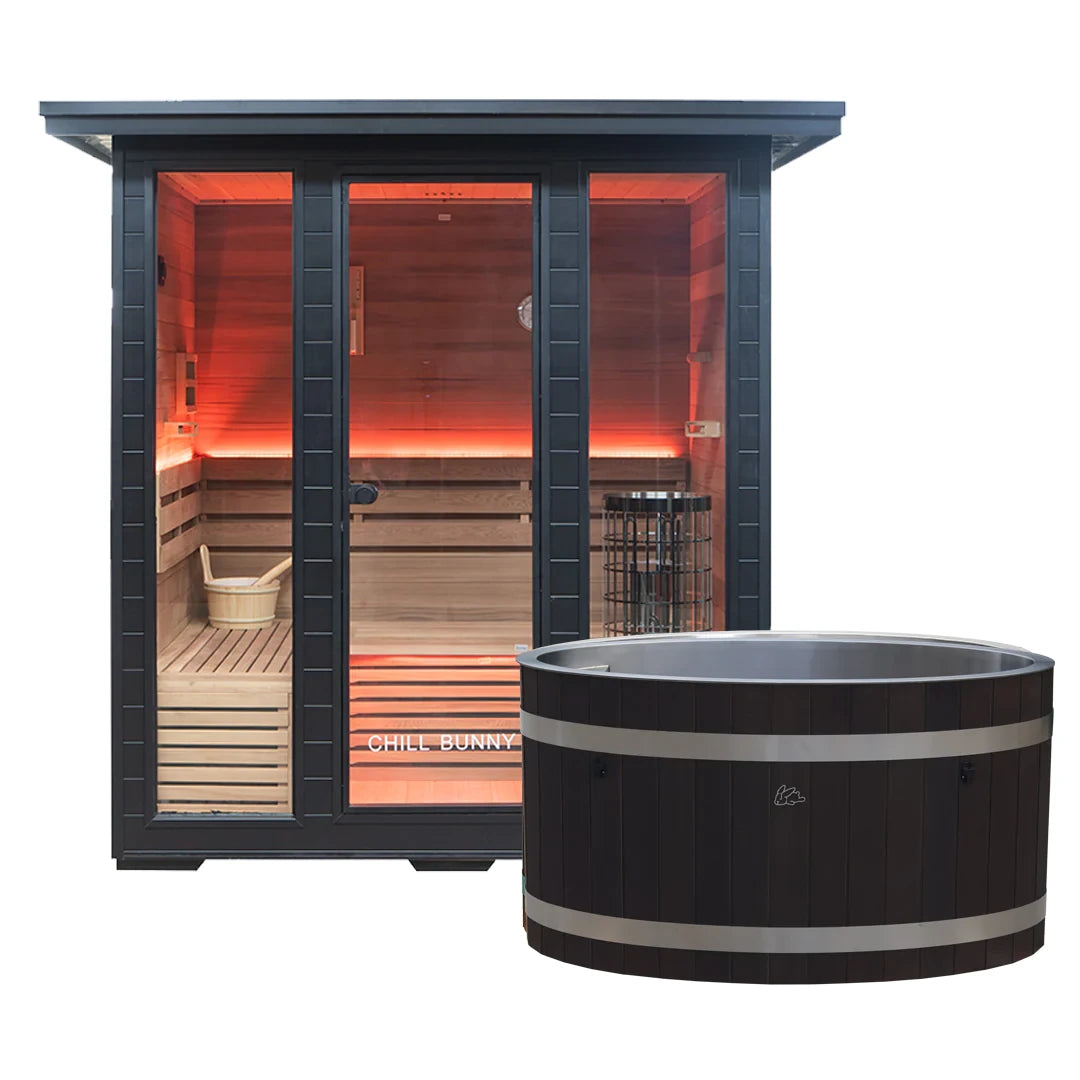 Chill Bunny ice bath and outdoor traditional sauna bundle