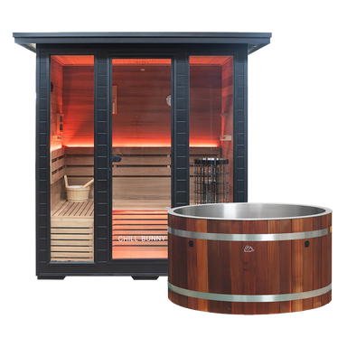 Ice bath and outdoor traditional sauna contrast therapy combo