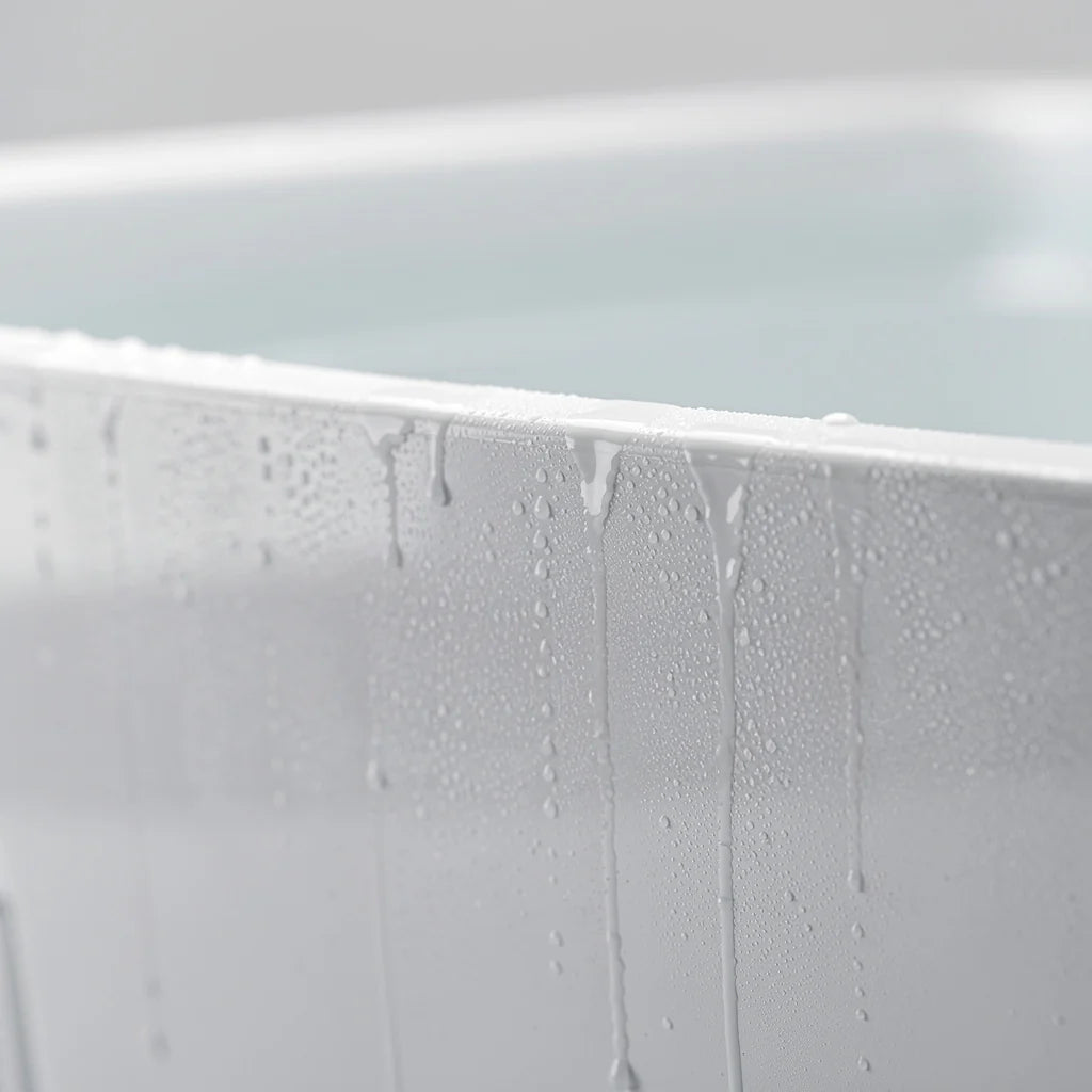 Close-up of the Norge N-01 Ice Bath tub edge with water droplets