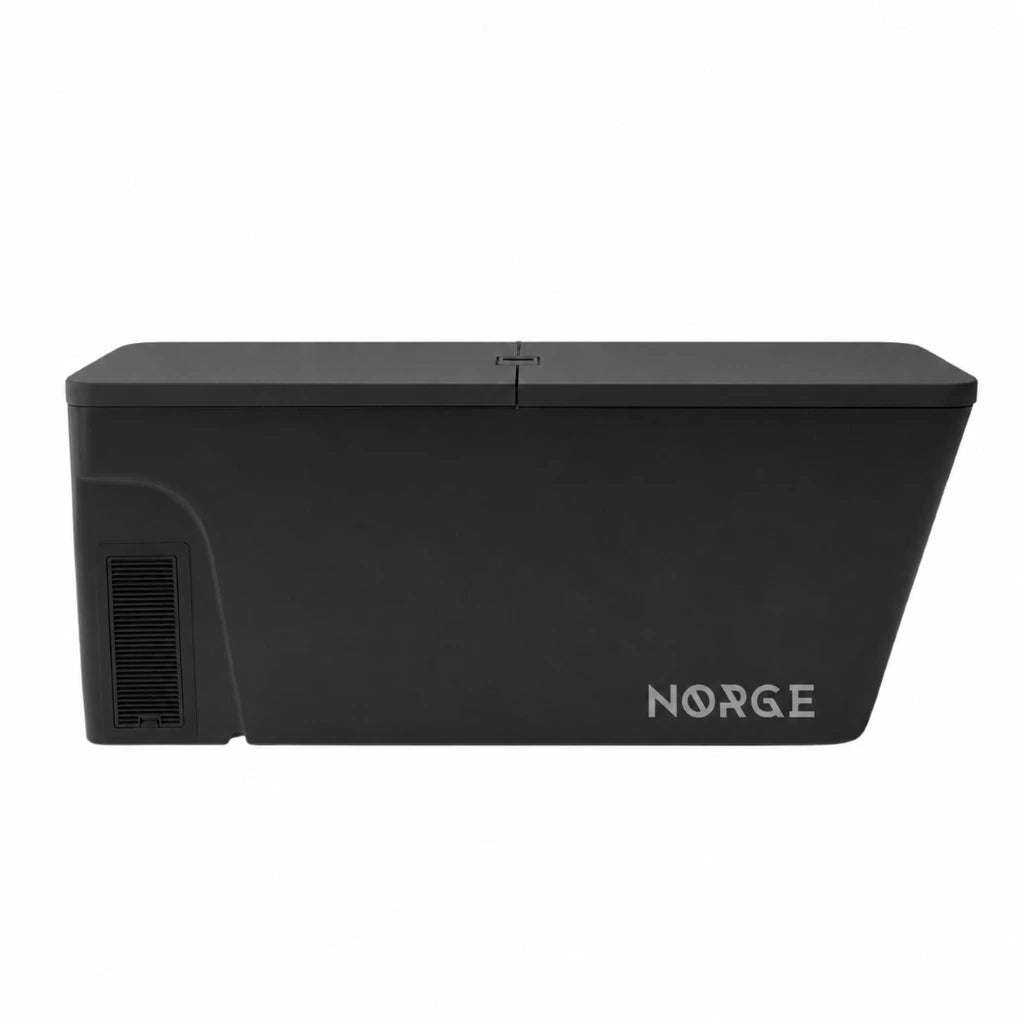 Front view of the matte black Norge N-01 Ice Bath unit with cover on top