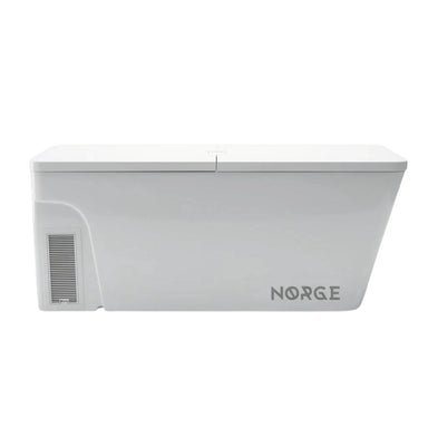 Front view of the white Norge N-01 Ice Bath unit with cover on top