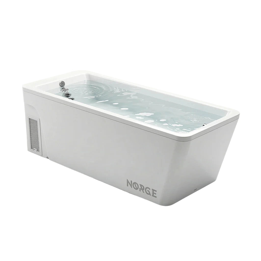 Angled view of the Norge N-01 Ice Bath filled with water