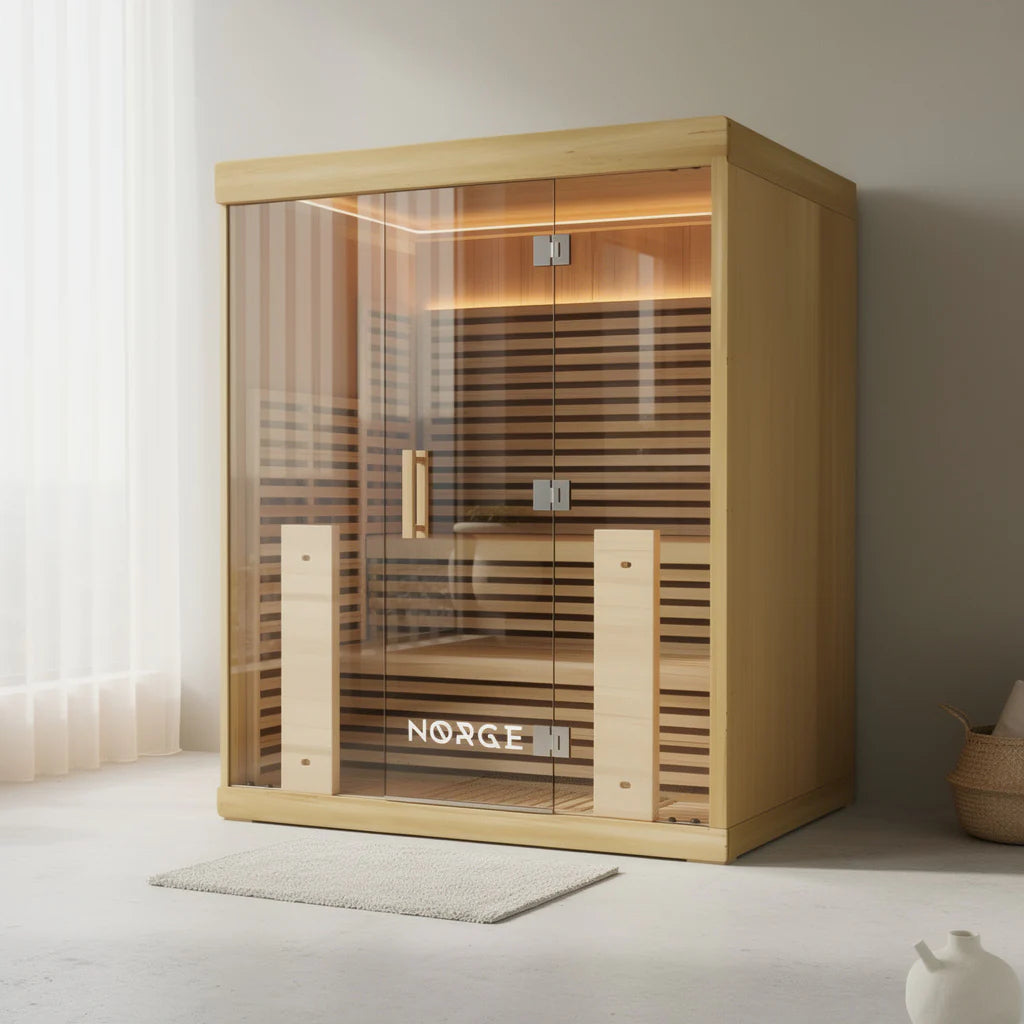 A 4-person indoor infrared sauna in a home setting