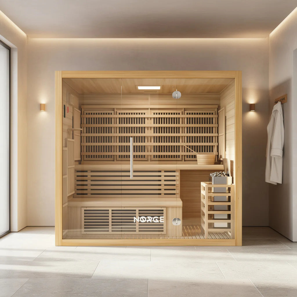 A 4-person indoor hybrid sauna in a home setting