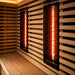 Close-up of infrared heaters inside a 4-person outdoor hybrid sauna